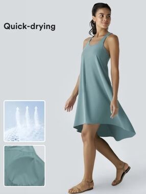 NWT Halara Breezeful Backless Racerback High-Low Midi Dress Pockets Stone Blue S